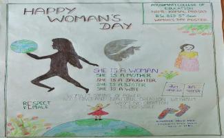 Women's Day poster designed by Ms Komal, BSc B.Ed student of Dept Of Education, Bhabha University.